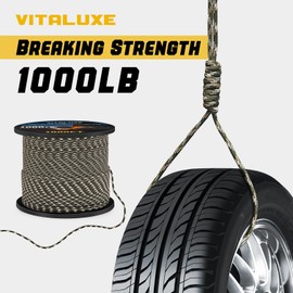 VITALUXE 1000lb Paracord Rope, 4mm 12 Triple Strands Paracord, Heavy Duty Tactical Parachute Cord for Survival Gear, Camping, Hiking, and Ideal for Bracelets, Lanyards, Type III, 1000FT, Forest Camo