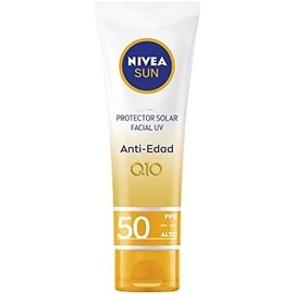 NIVEA SUN Protector Solar Facial Anti - edad (50 ml), Enriquecido con Q10, Bloqueador solar FPS 50 , no Grasoso para Todo Tipo de Piel  Protector