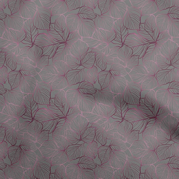 oneOone Cotton Poplin Gray Fabric Leaves Craft Projects Decor Fabric