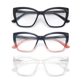 3-Pack Reading Glasses for Women Stylish Oprah Cat-Eye Spring Hinge Clear Lenses Readers Anti Eyestrain, Black Clear Black-Pink 2.5 x