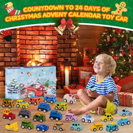 Advent Calendar 2025 Kids, 24 Days Christmas Countdown Calendar with Pull-Back Cars Vehicles, Surprise Xmas Car Gift for Advent Calendar 2025 Set for for Kids Toddlers Boys