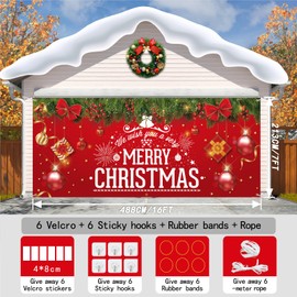 7 x 16 Ft Christmas Garage Door Banner Decorations, Simple and Elegant Christmas Theme, Extra Large Double Garage Door Cover for Outdoor Decor and Holiday Party Supplies