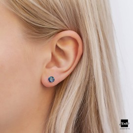 Amberta Women's 925 Sterling Silver Lumini Crystals Blue Collection Stud Earrings, Lumini Crystals, Silver 925/1000