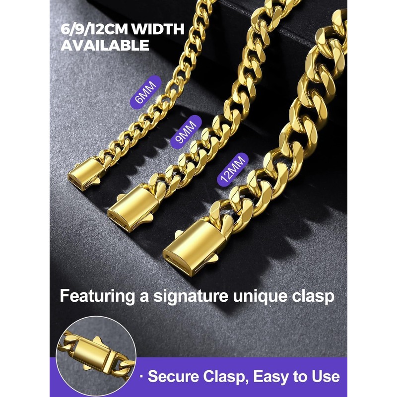 Richsteel Men's Necklace Chain, Gold Cuban Link Chain for Men