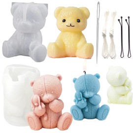Nimozekd Teddy Bear Candle Mold 2 PCS Bear Hugs Teddy Bear Candle Mold & 3D Smile Teddy Bear Candle Mold with Mold Punch Hook Needle Candlewick Holders for Scented Candles Soaps Making