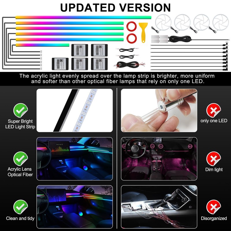 Dreamcolor Acrylic Interior Car LED Strip Light with Wireless APP,