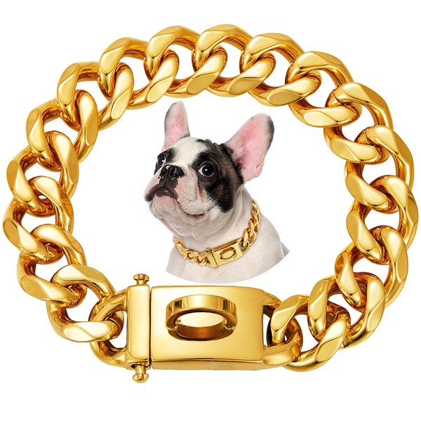 Heavy Duty Gold Dog Chain Collar,19mm Wide Solid Steel Chains