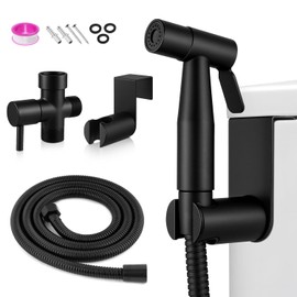 Handheld Toilet Bidet Sprayer, Water Pressure Adjustable Sprayer with Hose and 7/8 "T-Valve, Jet Spray and Soft Spray, for Toilet, Bidet, Shower etc., Stainless Steel, Black
