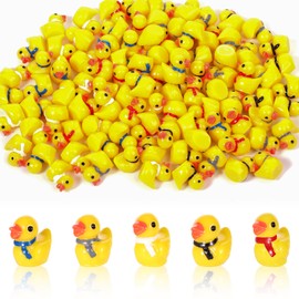 Pack of 100 Small Yellow Ducks, Mini Duck Mini Resin Duck Figures and Scarf, Small Yellow Ducks, Small Ducks Accessories for Crafts, Home Prank Game, Dollhouse, School, Project, Landscape Aquarium