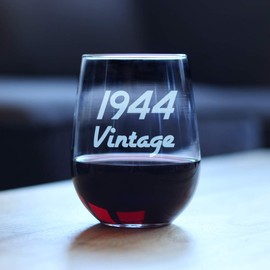 Vintage 1944 Stemless Wine Glass - 81st Birthday Gifts for Women & Men Turning 81 - Bday Party Decor - Large 17 oz