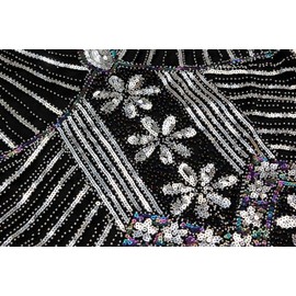 IWIWB Women's 1920s V Neck Beaded Fringed Gatsby Theme Flapper Dress with accessories set (Small, Black&Silver)