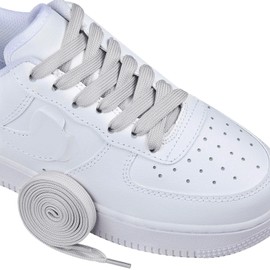 Olukssck 1 Pair Flat Shoe Laces for Sneakers, 2/5" Wide Athletic Shoelaces Light Grey 45 inch(114cm)