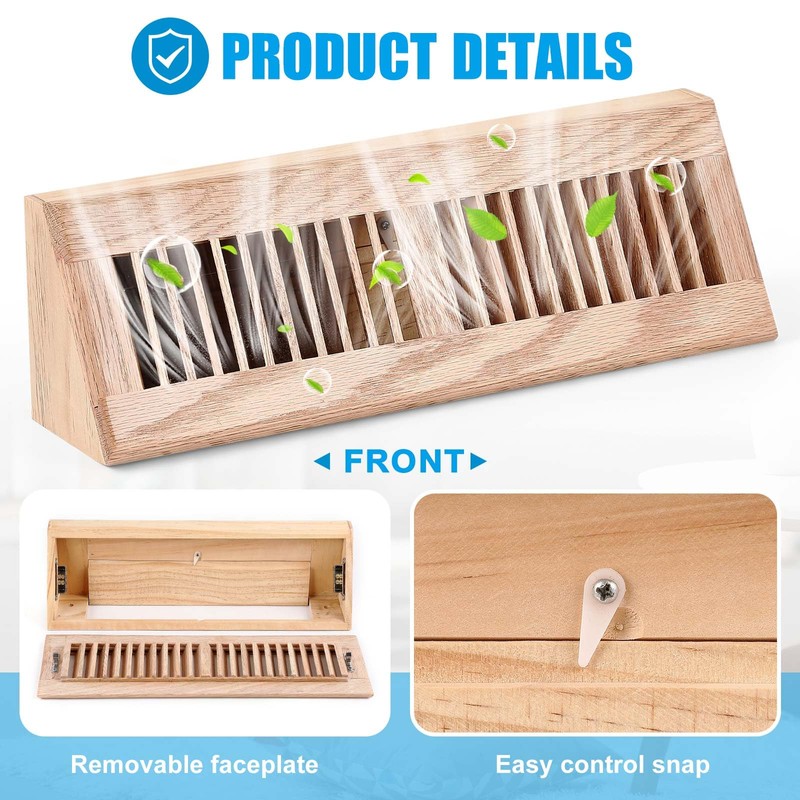 Glooglitter 2 Pcs Wooden Baseboard Register Diffuser Baseboard Floor Register