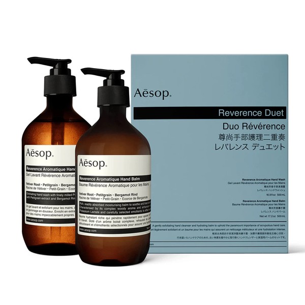 Aesop Kits Reverence Aromatique DUO - Hand Wash (16.9 oz) + Hand Balm (16.9 oz) | All Natural Hand Wash & Hand Balm for Dry Cracked Hands | Paraben-Free, Cruelty-Free & Vegan Skin Care Products