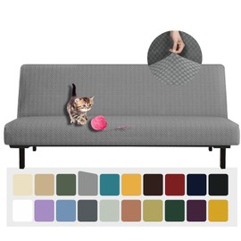 YEMYHOM Futon Cover Latest Jacquard Design High Stretch Armless Sofa Bed Slipcover Anti-Slip Furniture Protector with Elastic Bottom (Futon, Light Gray)