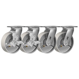FOVERSWIVE 6"x2" Industrial Casters- Heavy Duty casters,Cast Iron Wheel,Steel Casters Set of 4 Capacity up to 5000 Lb. Use for Platform Truck, U-Boat Cart,Workbenches(2 Brake & 2 Swivel)