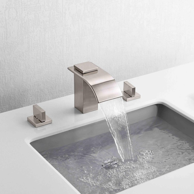 Waterfall Widespread Bathroom Faucet Brushed Nickel, 3 Hole 8 Inch