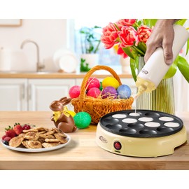 Bestron Dough Scoop with Scale 700 ml for Crepes, Poffertjes, Pancakes, Waffles, Muffins or Donut Dough, Colour: White/Yellow