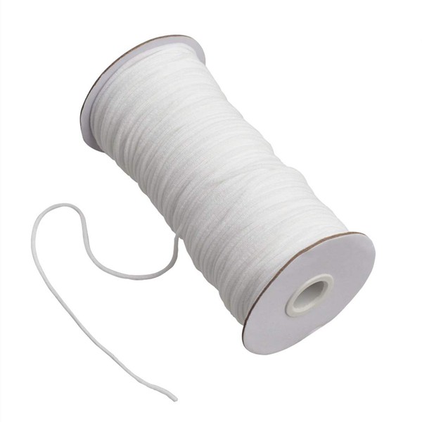 Hollosport Round 3mm Elastic Cord for Masks White, 1/8 Inch Soft Thin Elastic String Rope Band for Sewing (1/8 Inch 100M Round)