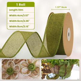 jijAcraft 10m Hessian Ribbon Roll, 4cm Natural Rustic Jute Burlap Ribbon Bundle, Linen Ribbon Craft Ribbon Band for DIY Crafts Gift Wrapping Wedding Decoration (ArmyGreen)