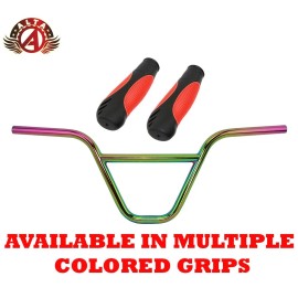 ALTA BMX CHROMOLY Z-Bar Handlebar OIL SLICK W/ 135MM SPORTY ERGONOMIC GRIPS. - Handlebar W/Black/Gray Grips