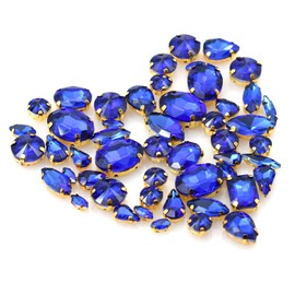 Rhinestones for Crafting, 50pcs Sew on Rhinestones Flatback Crystal Rhinestones Mixed Shapes with Metal Claw for Craft Clothes Jewelry Shoes Bags DIY Decoration (Sapphire Blue)