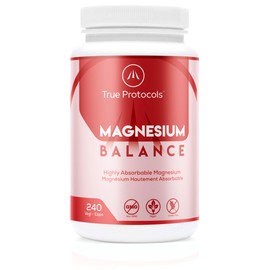 TRUE PROTOCOLS - Magnesium Balance - Magnesium Glycinate & Malate Chelates (100 mg) w/Vitamin B6 (2.5 mg) & Zinc (2.5 mg) - 240 Non-laxative & High Absorption Vegan Capsules - Bioavailable Caps For Optimal Muscle Function, Stress Relief & Sleep - 100% No