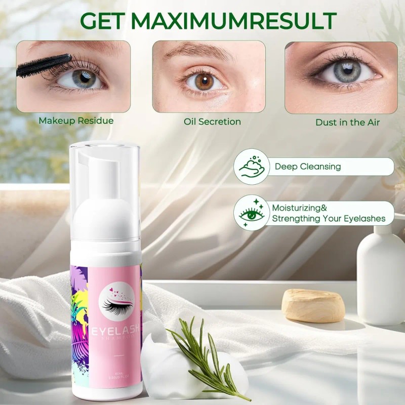 Kit Shampoo Espuma Para Pestañas Y Brocha Para Extensiones