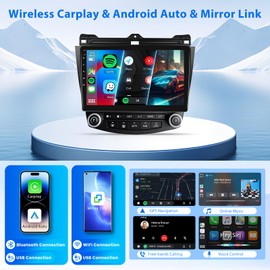 2+64G Android Car Radio Stereo for Honda Accord 2003-2007 with Wireless Carplay Android Auto, 10.1’’ Touch Screen Head Unit Bluetooth Mirror Link GPS Navigation WiFi FM/RDS EQ AHD Backup Camera SWC