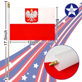 LoveVC 12Pcs 8×12 Inch Poland Ensign Flags Small Polish Eagle Flag on Wood Stick Mini Handheld Flags Decorations