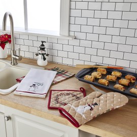 SKL Home by Saturday Knight Ltd. Rustic Plaid Snowman Oven Mit and Pot Holder Set (2-Piece),Multi