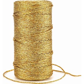 100M/328 Feet Gold String Twine for Crafts, Metallic Bakers Cord, Decorative Glitter Wrapping String for DIY, Gift Packaging