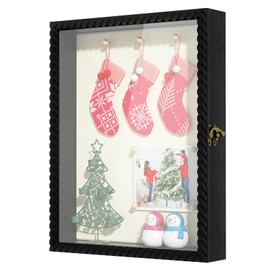Alsonerbay Shadow Box Frame 11 x 14, Wood Shadow Box Display Case with Linen Back and Twist Shape Door, Pet Memorial Shadow Box for Memorabilia Picture Medals Bouquet (Black, 11x14)