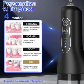 Irrigador Bucal, 3 Modos de Limpieza y 4 Puntas, Irrigador Dental Portátil y Recargable USB, IPX7 Impermeable, Limpieza Dental Portatil para Viajes y Hogar (Negro)
