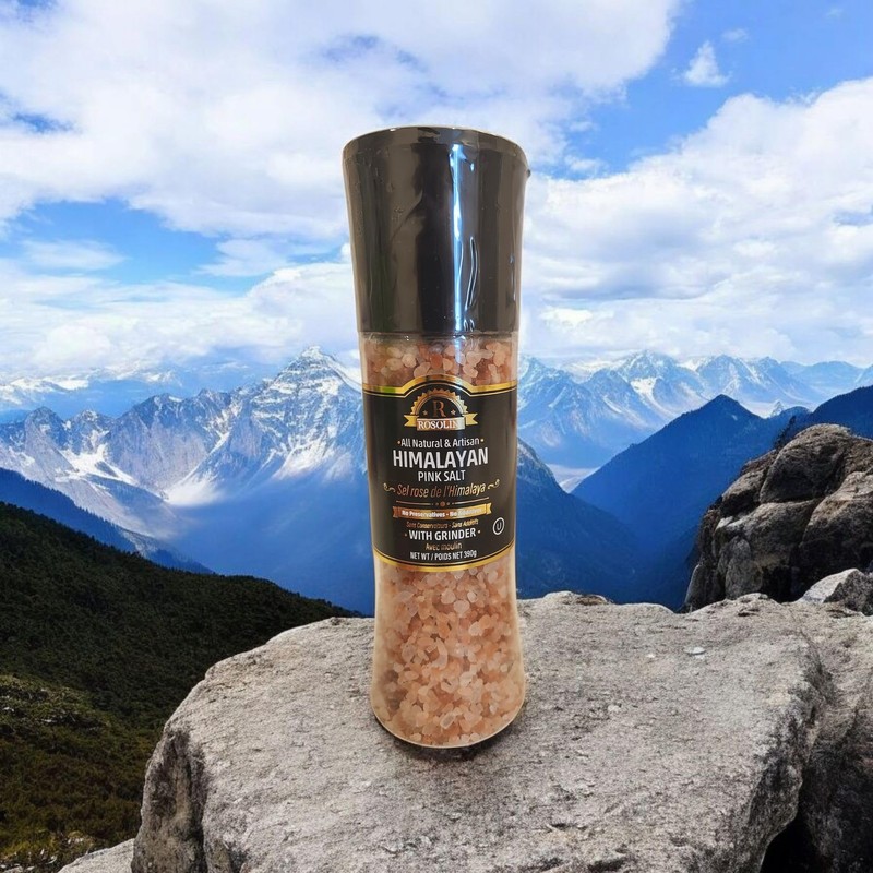 Rosolin Himalayan Pink Salt with Grinder, All Natural & Artisan,