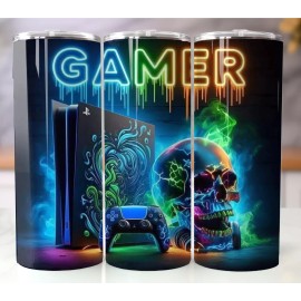 Handmade 20oz Stainless Steel Tumbler Mug - Gamer Design -Console Game Skull Controller