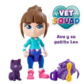Vet Squad Vet Pet Assortment-Ava & Leo The Cat, 3 Inch Articulated Vet Figure with pet and Accessories