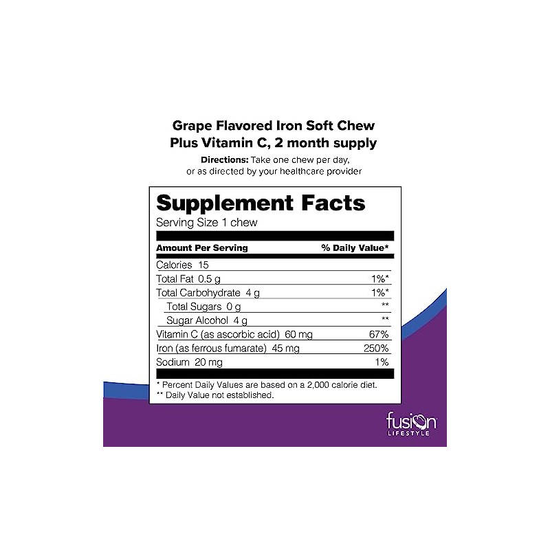 Fusion Lifestyle Chewable Iron Supplement for Women & Men -