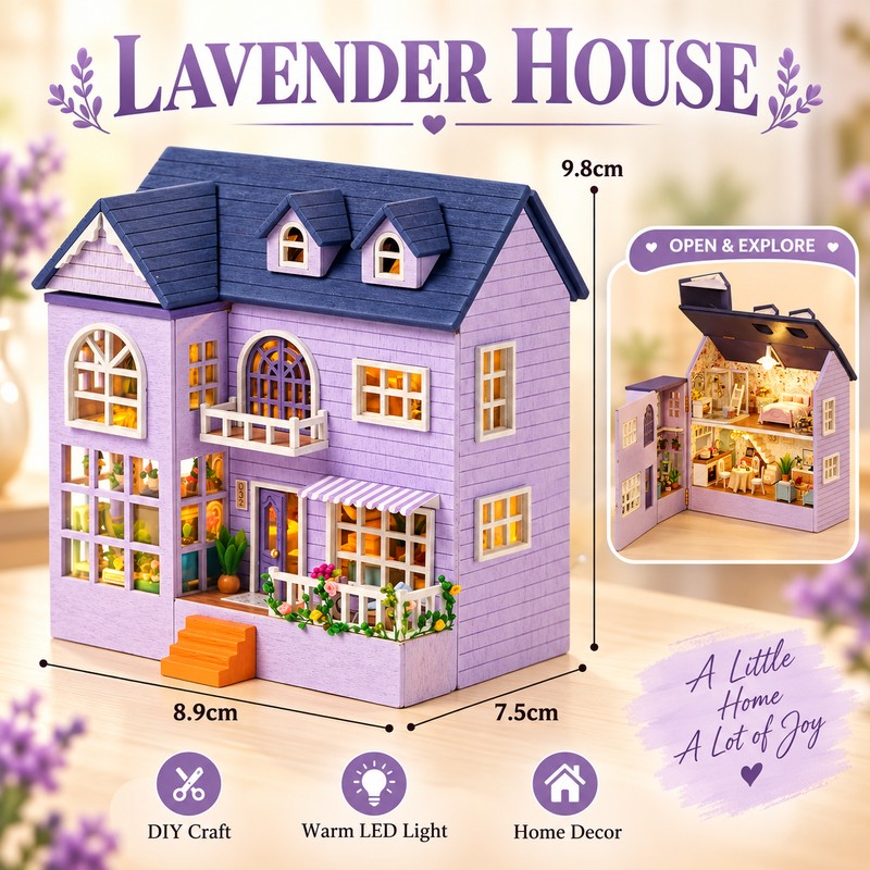 DIY Miniature House Kit with Furniture and LED Light, Wooden