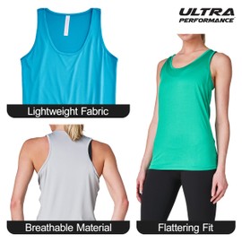 Ultra Performance Womens Athletic Workout Tank Tops 4 Pack Women's Running Shirts Casual Loose fit Gym Tanks for Women