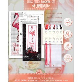 Povitrulya Counted Cross Stitch Kit - DIY Kits for Adults or Kids - Funny Embroidery Bookmark - Easy to Use - Craft Collection - Flamingo