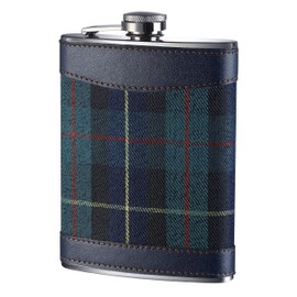 Premier Housewares 508266 Hip Flask Hip Flasks For Men Pocket Flask Flask Alcohol 8oz Hip Flask Mini Hip Flask Stitched Leather Trim Green Tartan Fabric 14hx10wx3d