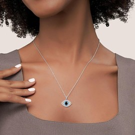 Jewmon Evil Eye Necklace for Women 925 Sterling Silver Cubic Zirconia Turkish Eye of Protection Necklace Evil Eye Jewelry Gift for Mom Daughter FP0274W