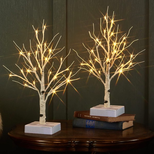 Fudios Lighted Birch Tree with Timer Battery Operated 18in Home