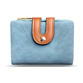 PofeeXIO Womens Wallets Small RFID Ladies Bifold Wallet with Zipper Coin Pocket,Mini Purse Soft Compact Thin (Blue)