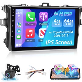 [4+64G] Upgrade Car Radio for Toyota Corolla 2006-2012 - 9 inch IPS Touchscreen Android 13 Stereo - Wireless Carplay and Android Auto, AI DSP, WiFi, GPS, Custom Homepage + AHD Backup Camera