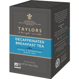 Taylors of Harrogate Decaffeinated Breakfast, Black Tea, Pillow Bags, 50 Count, (Pack of 1) Rich, Bright & Balanced, Decaffeinated, Enjoy Hot or Iced, 50 Teabags
