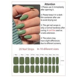 Semi Cured Gel Nail Strips, Hell Green 20pcs Adhesive UV Sticker, Wraps for Home Manicure DIY