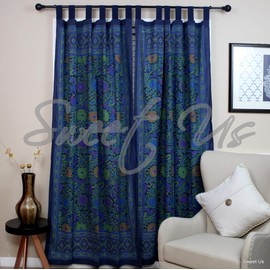 Sunflower Tab Top Curtain-Drape-Door Panel-Blue