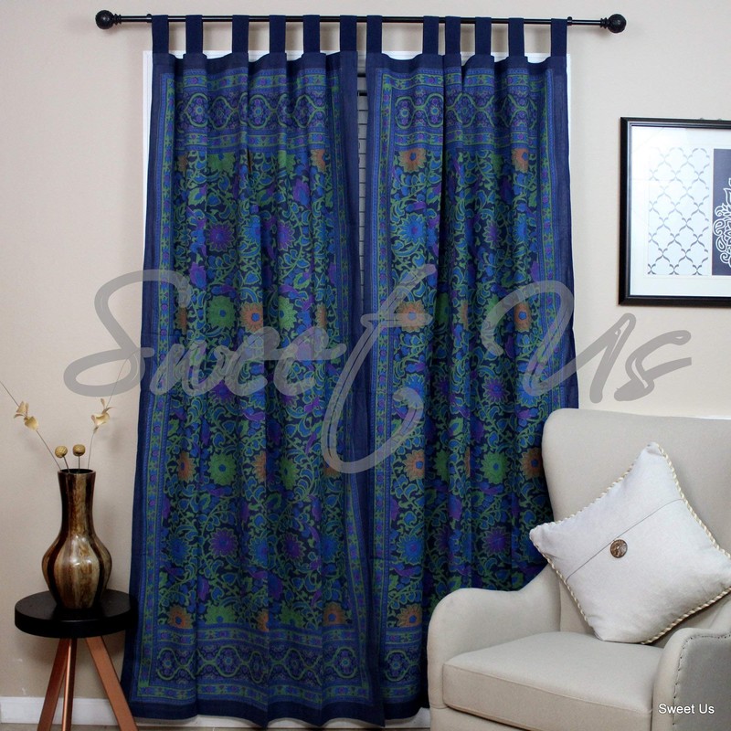 Sunflower Tab Top Curtain-Drape-Door Panel-Blue